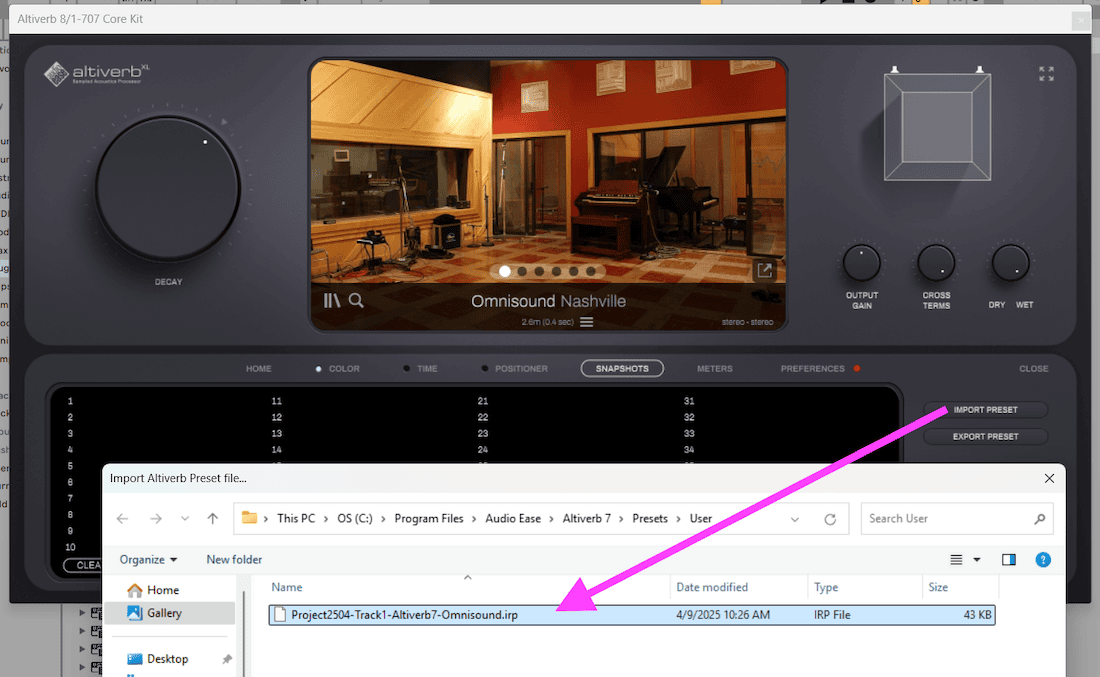 Load a v7 preset in Altiverb 8